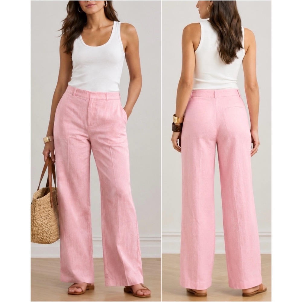 Lauren Ralph Lauren Blush Pink Wide-Leg Linen Trousers